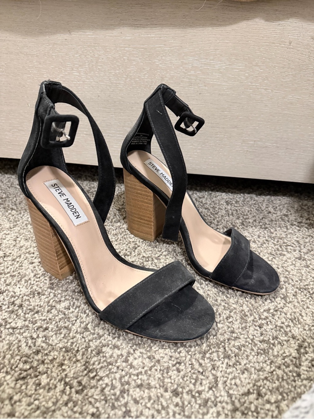 Steve Madden Black Suede Block Heel Ankle-Strap Sandals
